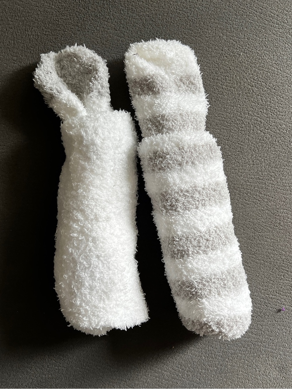 Cozy White & Gray Plush Crew Socks - LIGHTLY USED